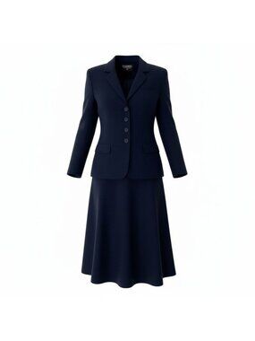 Chanel C Vintage Skirt Jacket & Set CC Logo 36 Dark Navy Wool